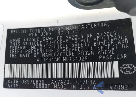 2021 Toyota Camry Xse z USA, uszkodzony, nr VIN 4T1K61AK1MU434029